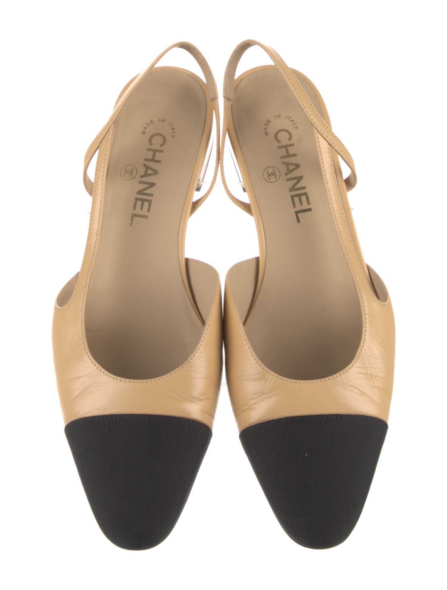 Chanel Interlocking CC Logo Goat Leather Slingback Flats